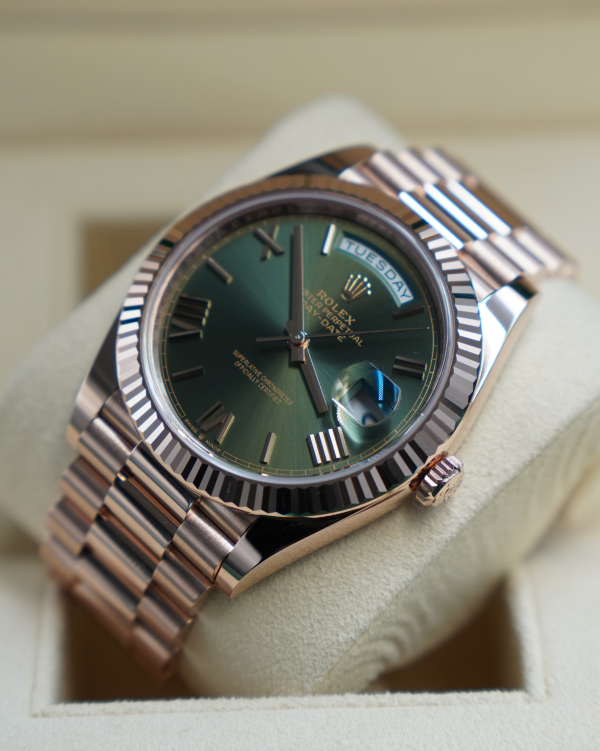 2026 New Rolex Day-Date 40 Rose Gold Olive Dial 228235