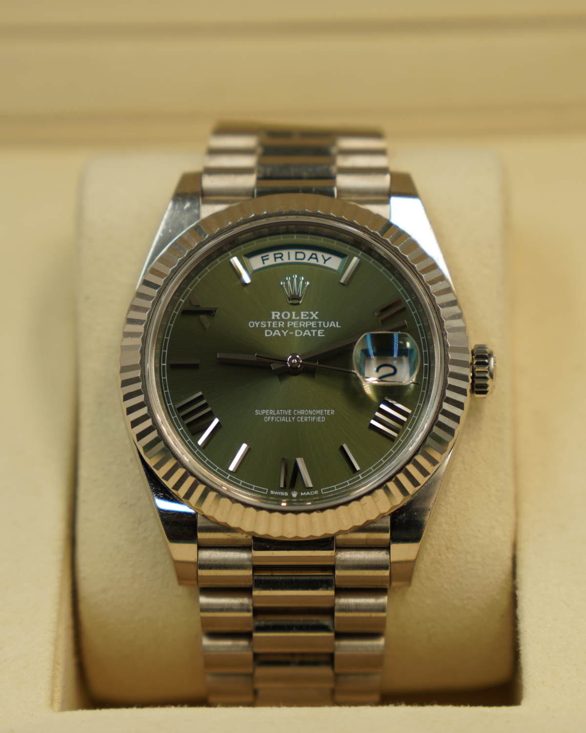 2024 Rolex DayDate White Gold Olive Dial 228239