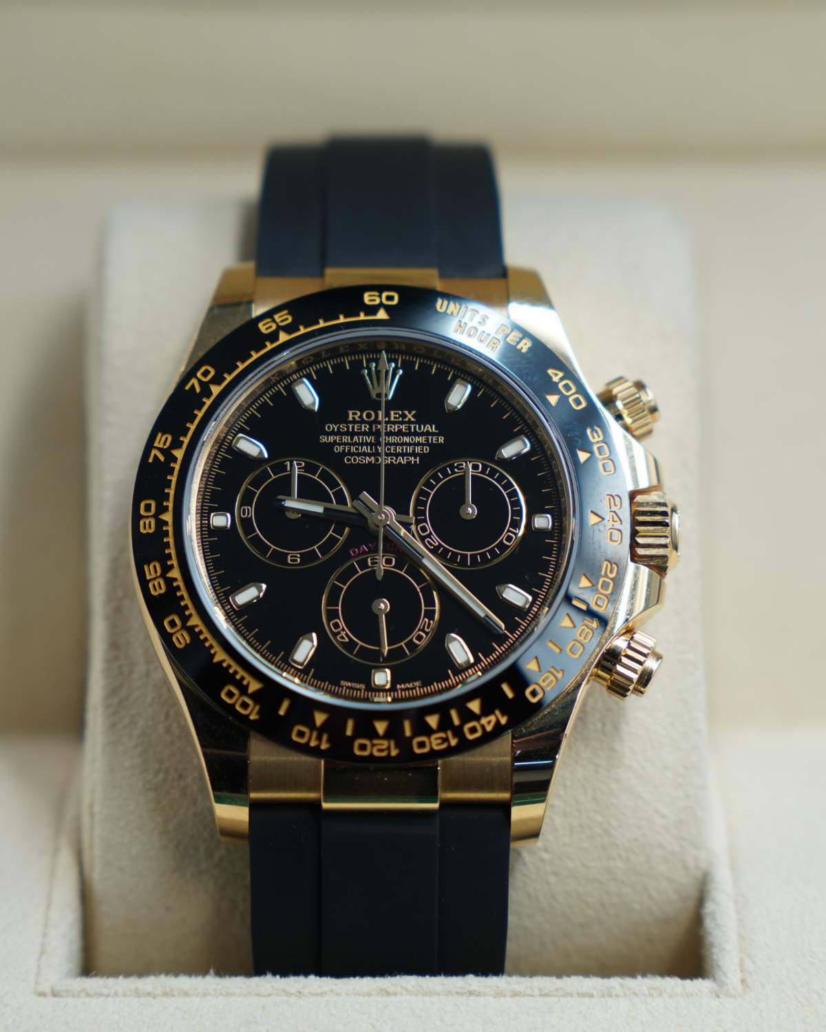 2023 Rolex Daytona Black Dial Yellow Gold Oysterflex 116518LN