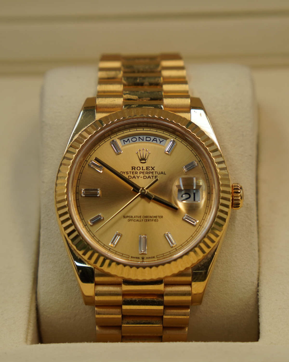 2022 Rolex Day-Date 40 Champagne Baguette 228238