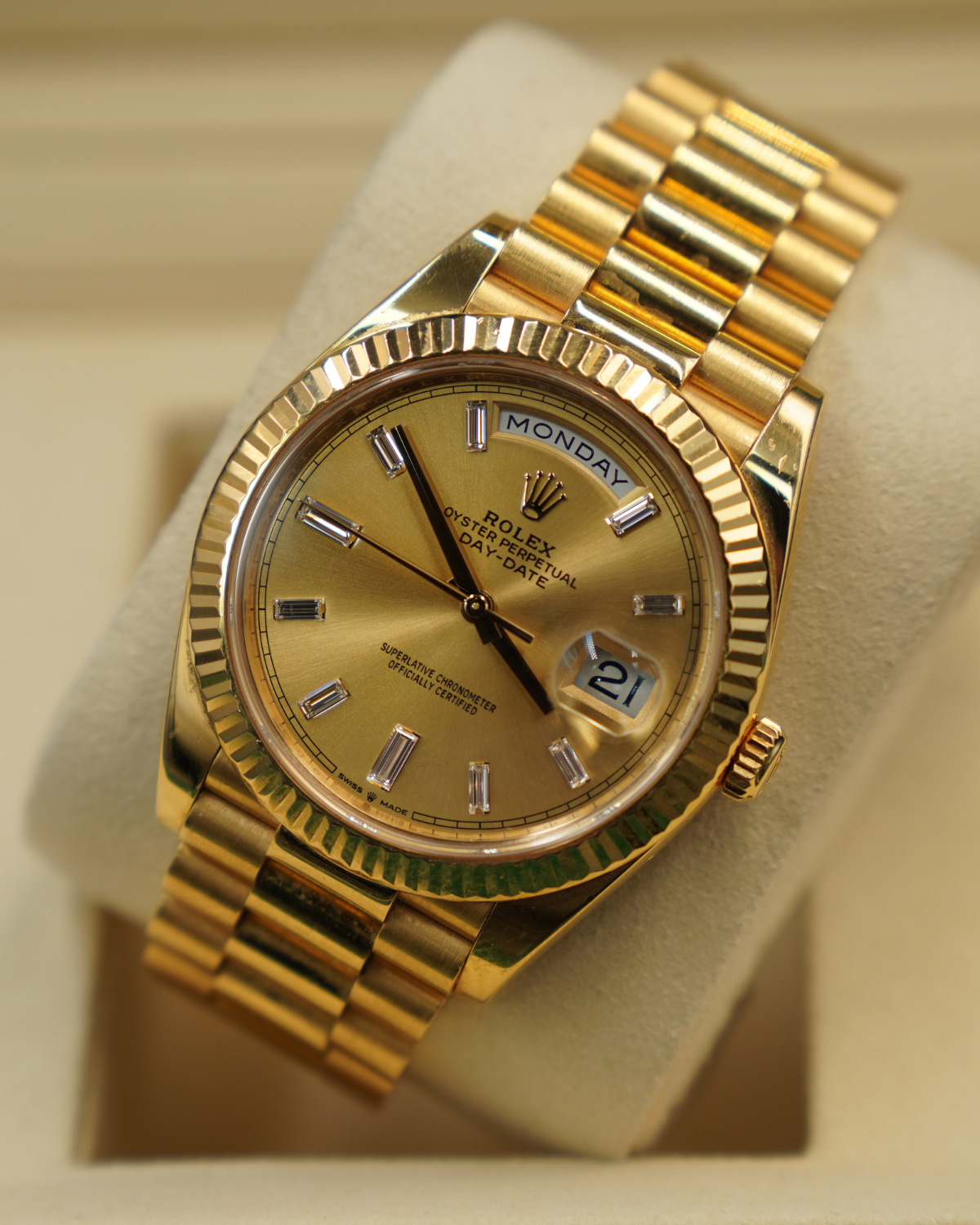 2022 Rolex Day-Date 40 Champagne Baguette 228238