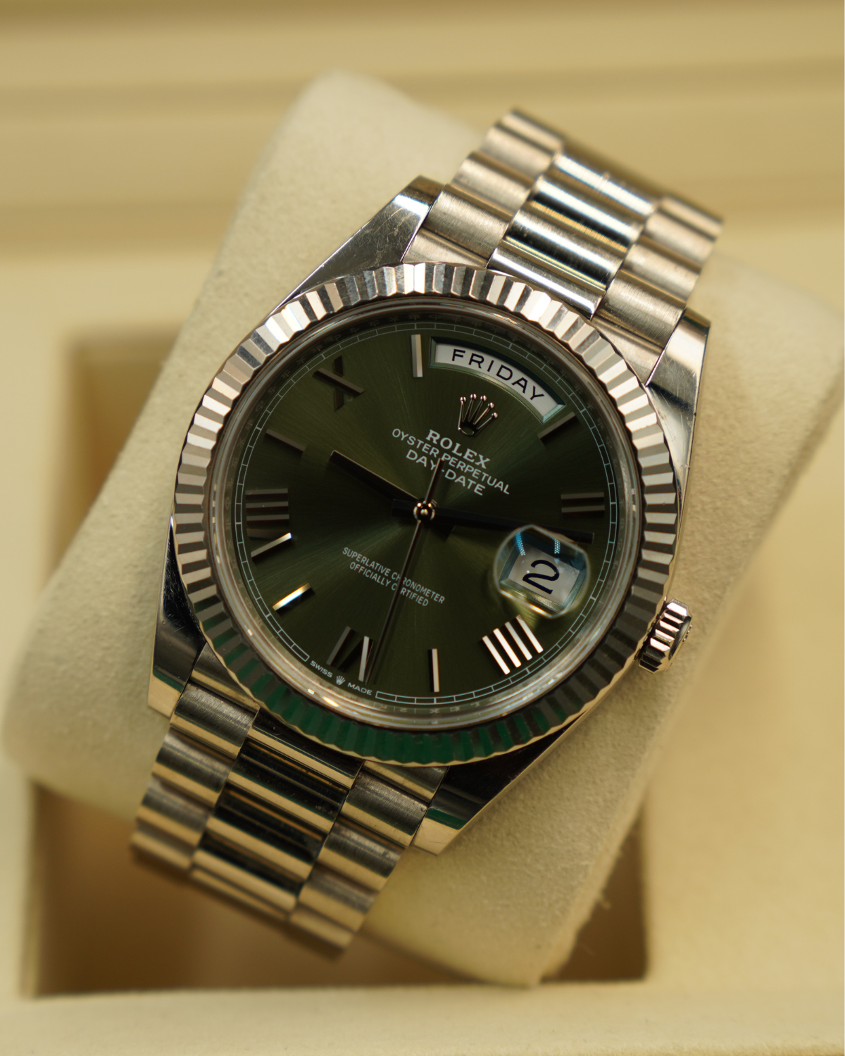 2024 Rolex DayDate White Gold Olive Dial 228239