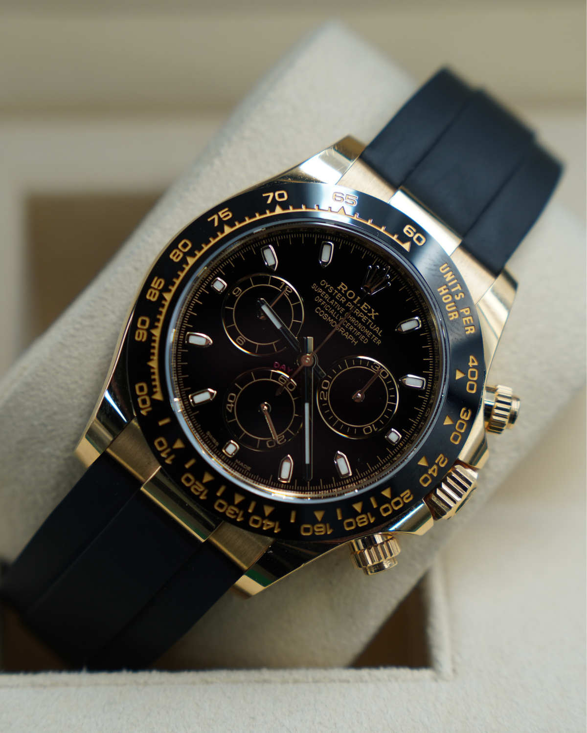 2023 Rolex Daytona Black Dial Yellow Gold Oysterflex 116518LN