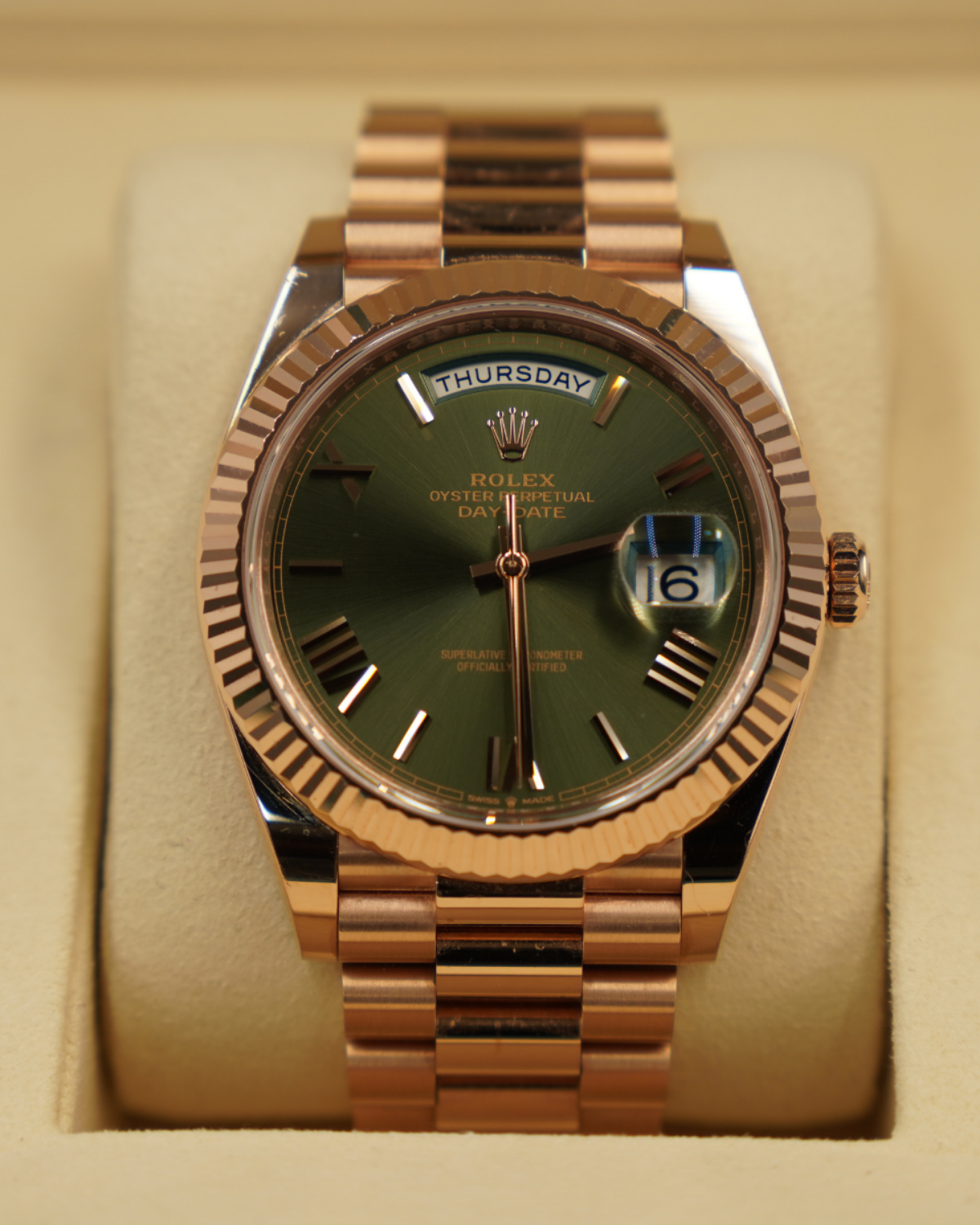 2023 Rolex DayDate Rose Gold Olive 228235