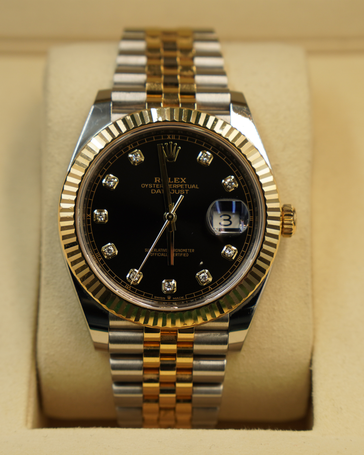 2020 Rolex Datejust 41mm Black Diamond Dial Two-Tone Gold 126333
