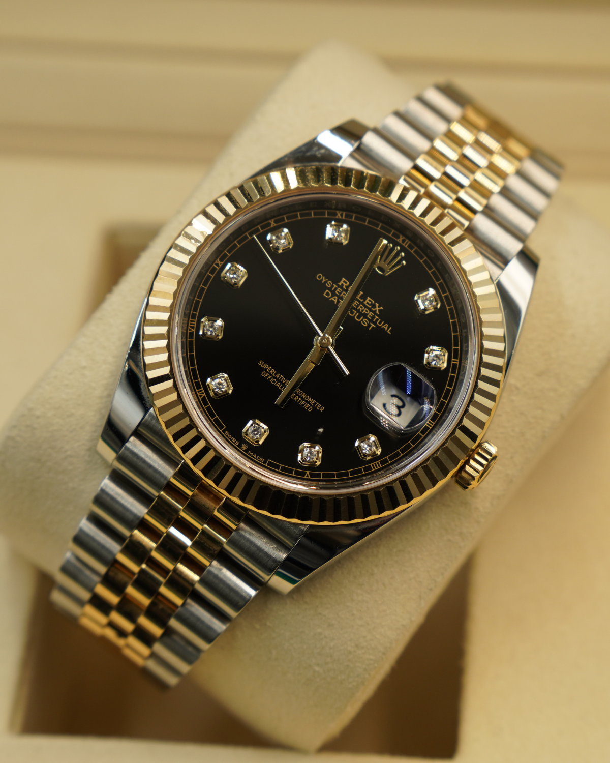 2020 Rolex Datejust 41mm Black Diamond Dial Two-Tone Gold 126333