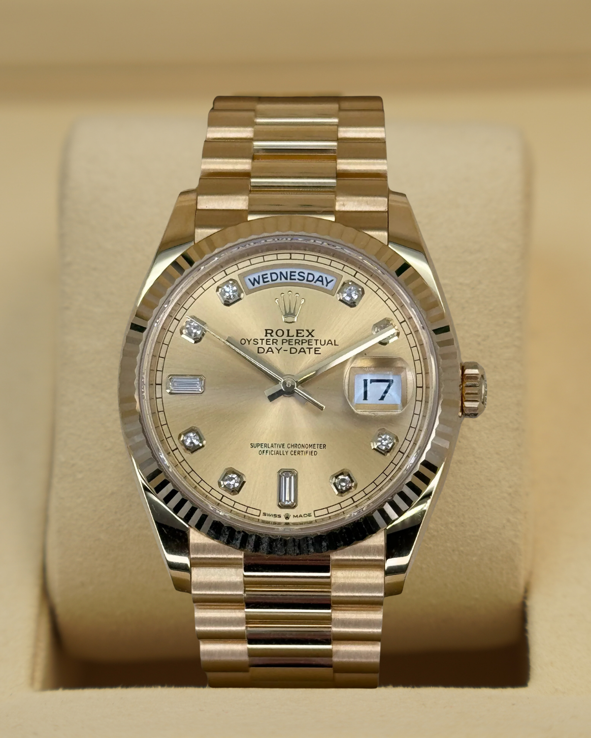 Rolex DayDate Gold Champagne Diamond Dial 128238