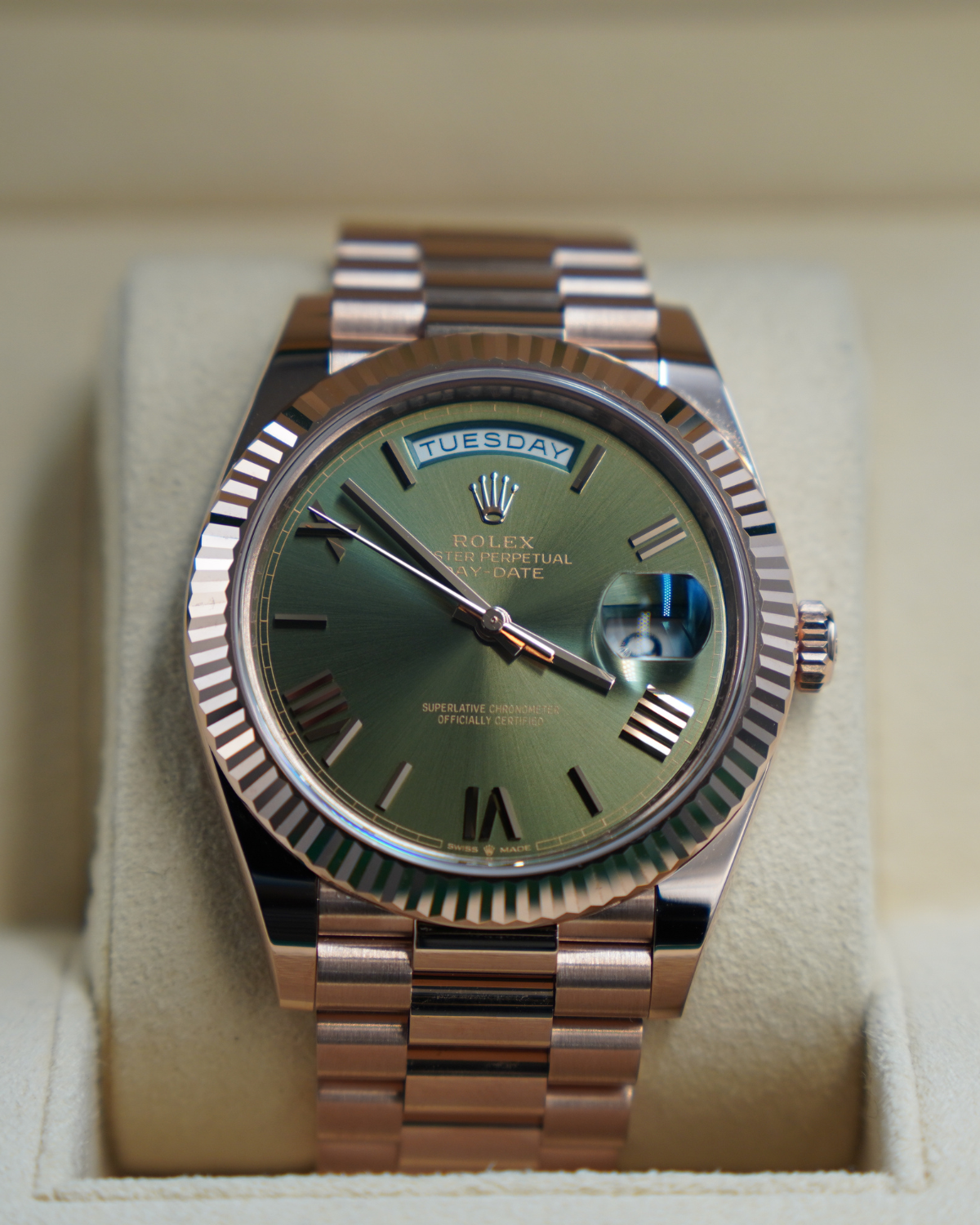 2026 New Rolex Day-Date 40 Rose Gold Olive Dial 228235